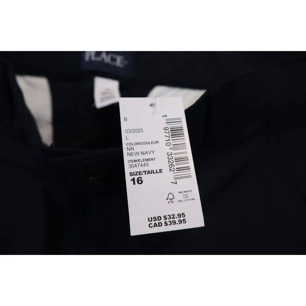 NEW The Children's Place Boy Navy Blue Uniform Quick Dry Skinny Chino Pants 16